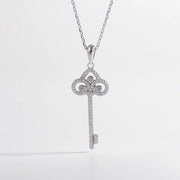 925 Sterling Silver Inlaid Zircon Key Shape Necklace