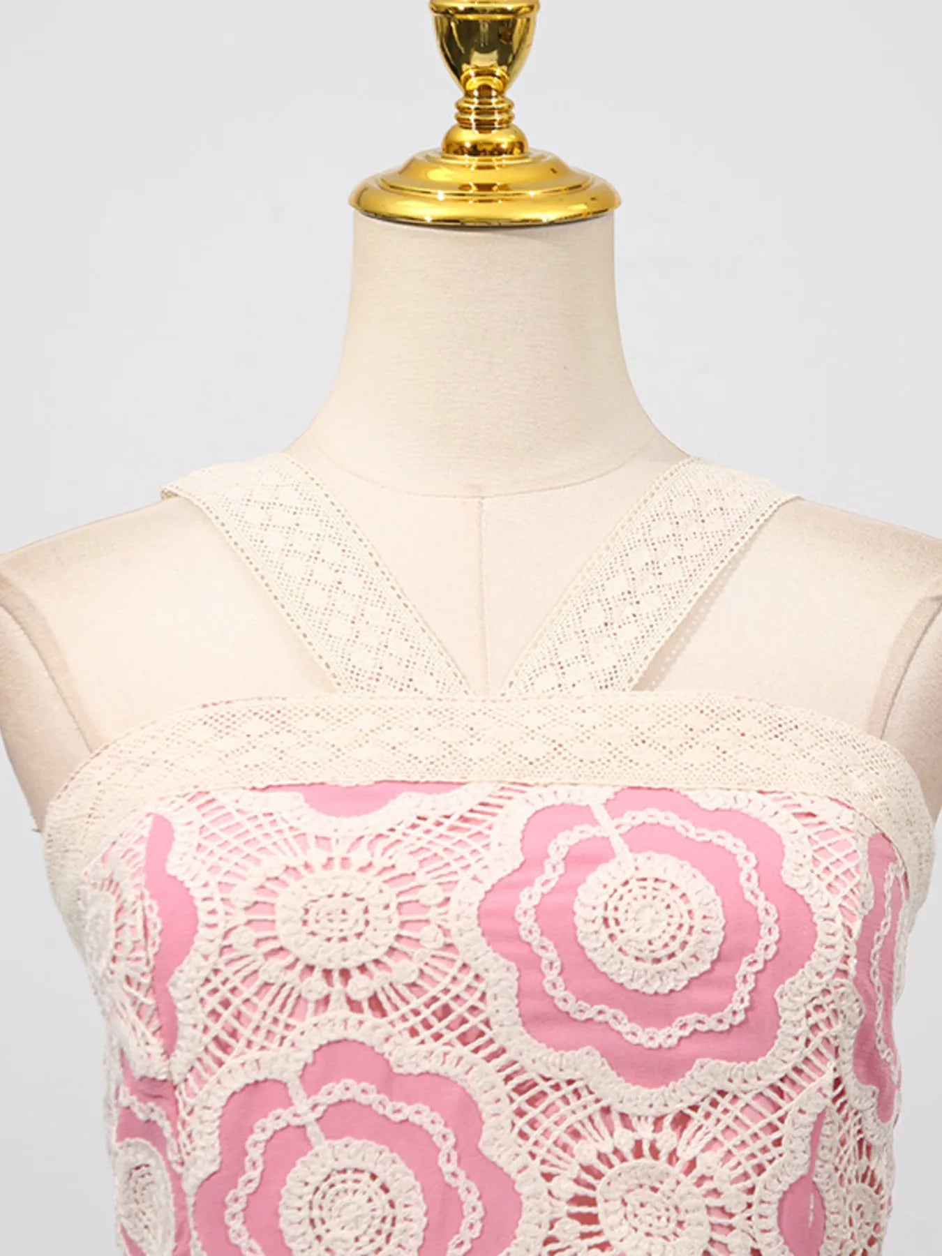 Plus Size Lace Up Halter Neck Denim Dress - Backless.