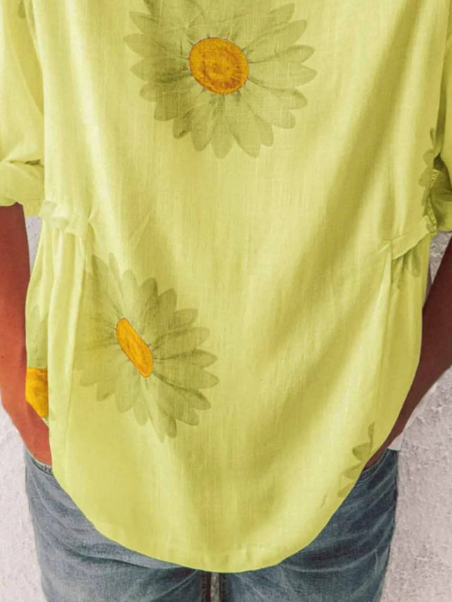 Flower Round Neck Half Sleeve T-Shirt Plus Size