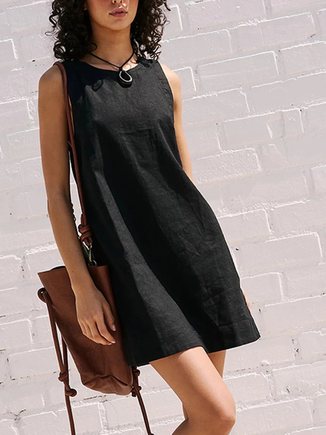 Backless Sleeveless Denim Mini Dress.