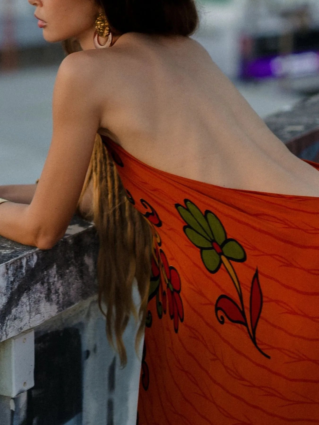 Asymmetrical Hem Printed Halter Neck Dress - Backless.