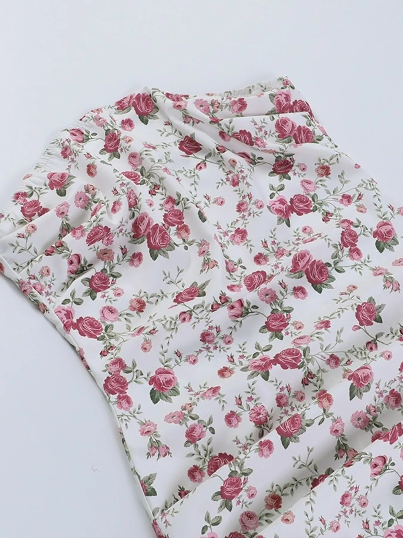 Floral Print Sweetheart Neck Midi Dress - Ruffled.