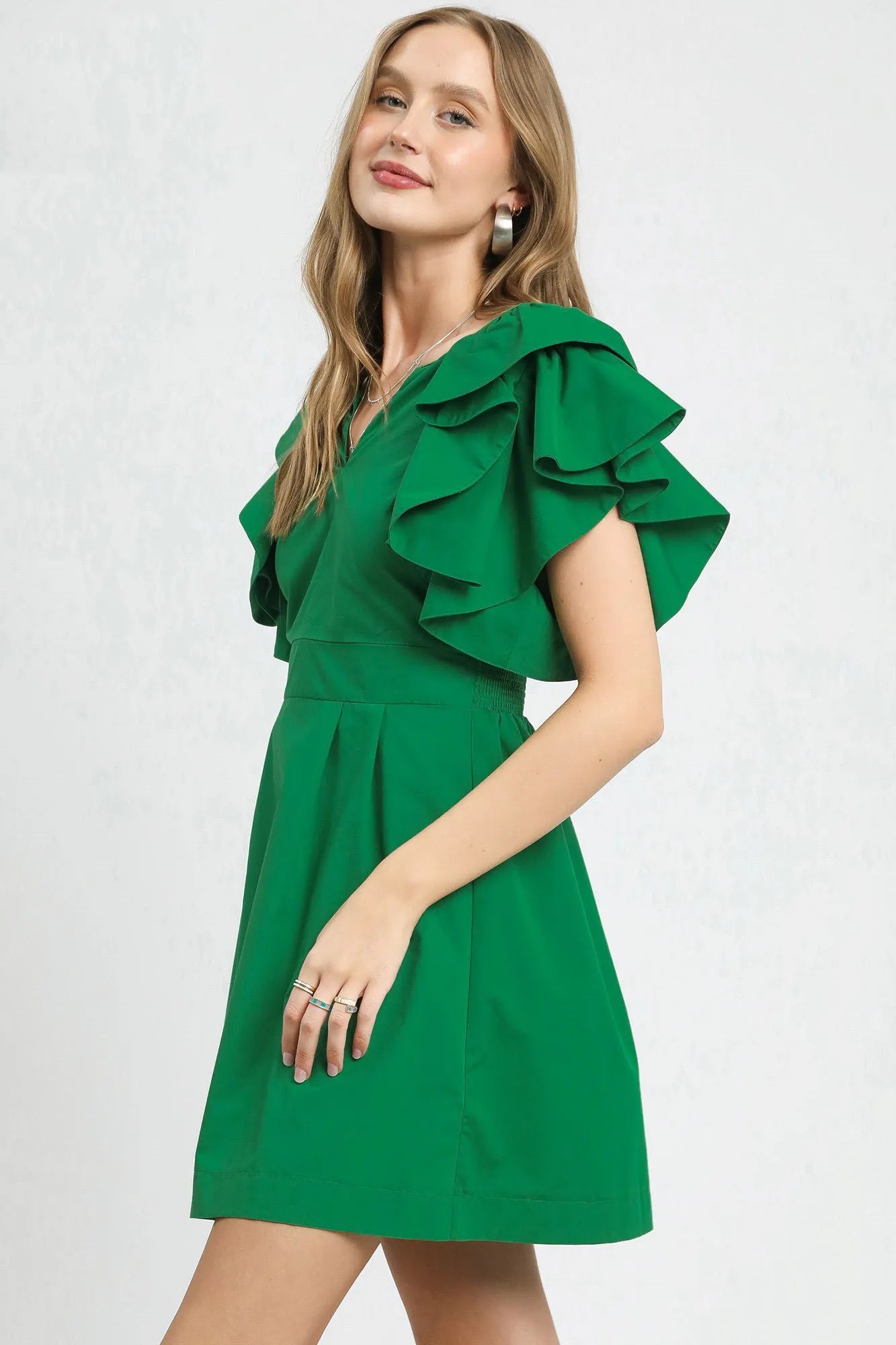 Double Ruffle Sleeve Fit and Flare Dress - Tied & Smocked.