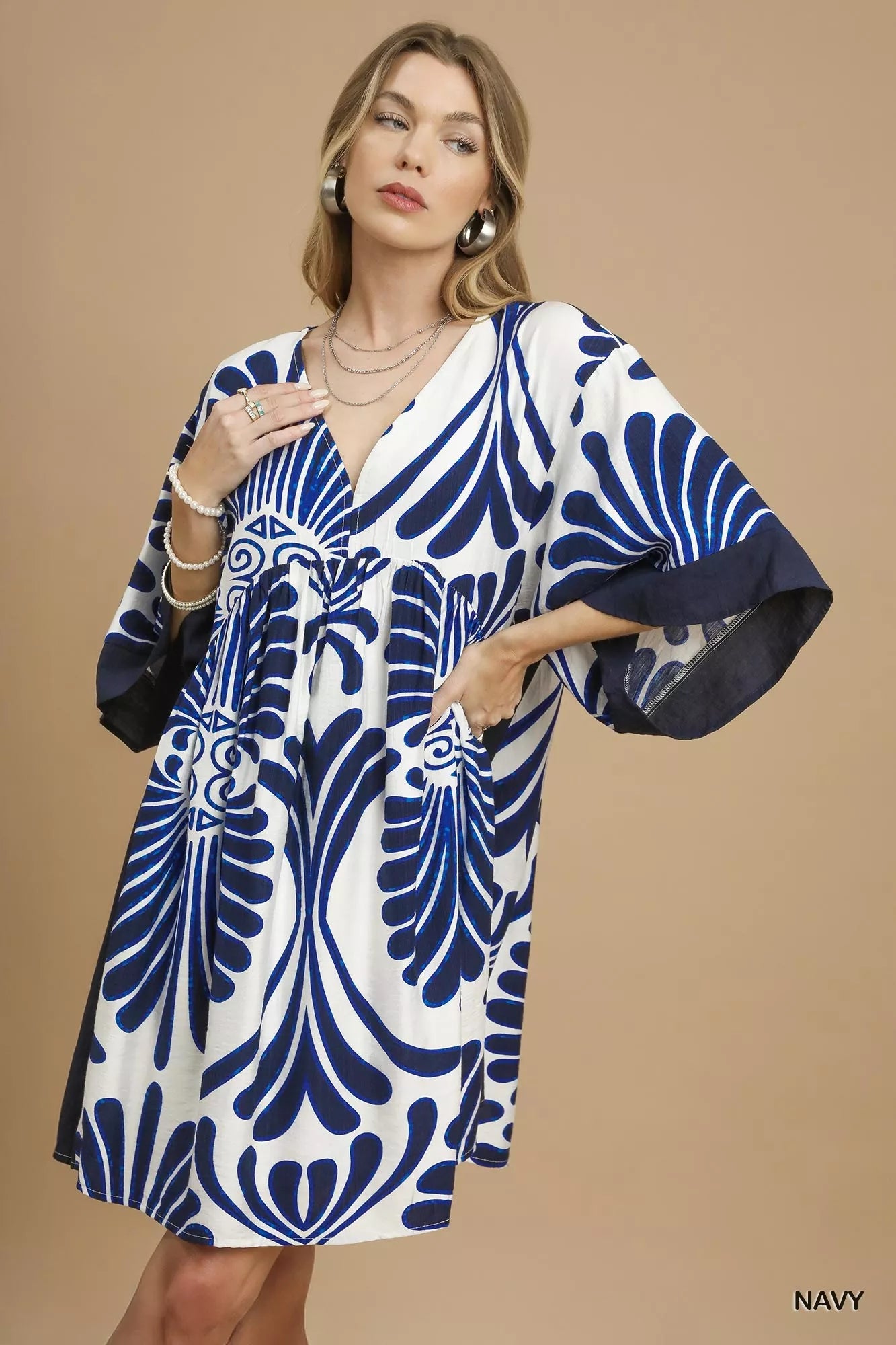 Abstract Print Kimono Sleeve Mini Dress - Oversized & Flowy.