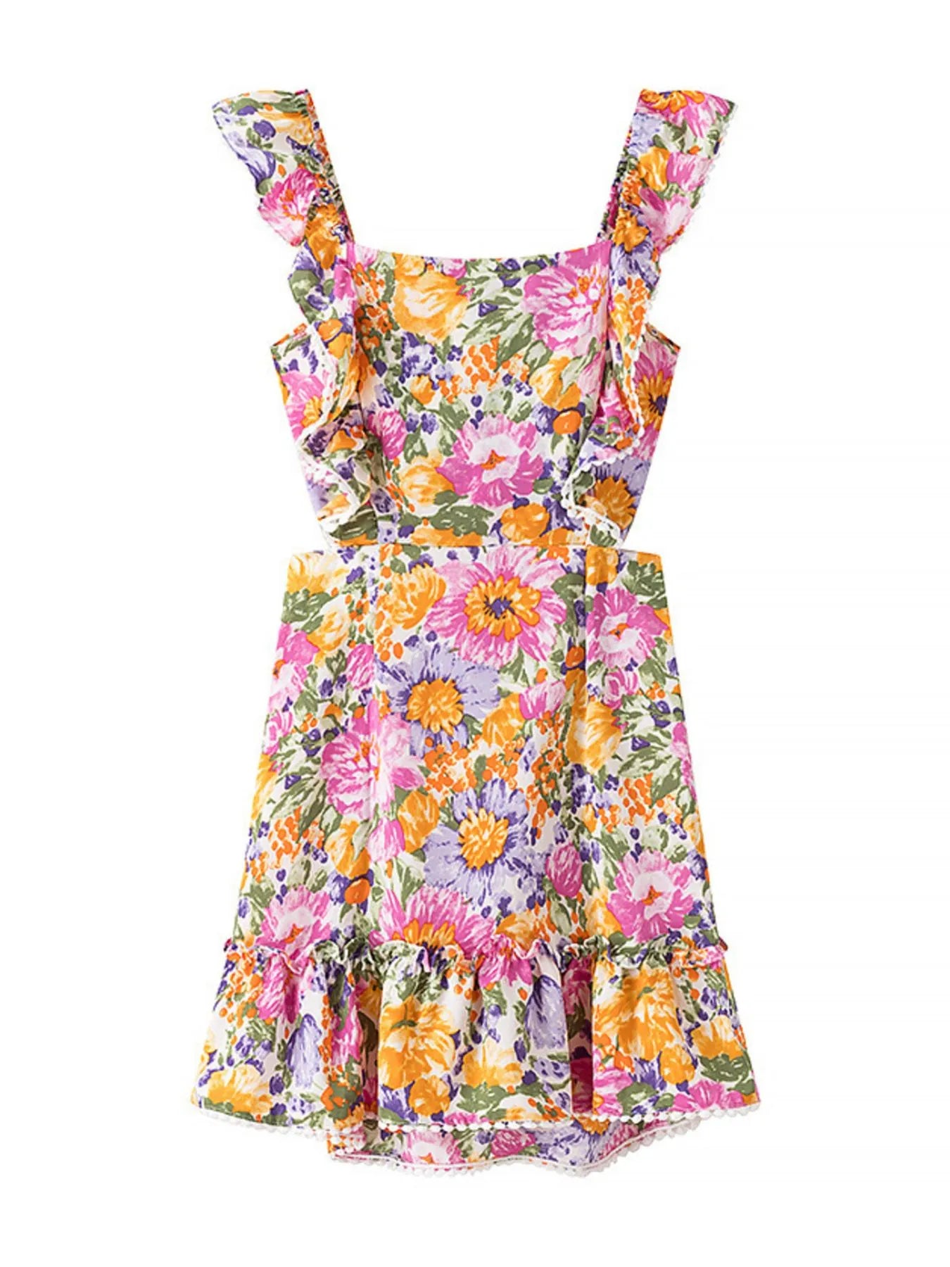 Floral Print Ruffled Midi Dress with Pockets - Smocked & Tiered.