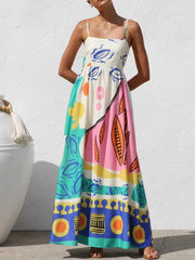 Printed Square Neck Maxi Cami Dress - Tiered.