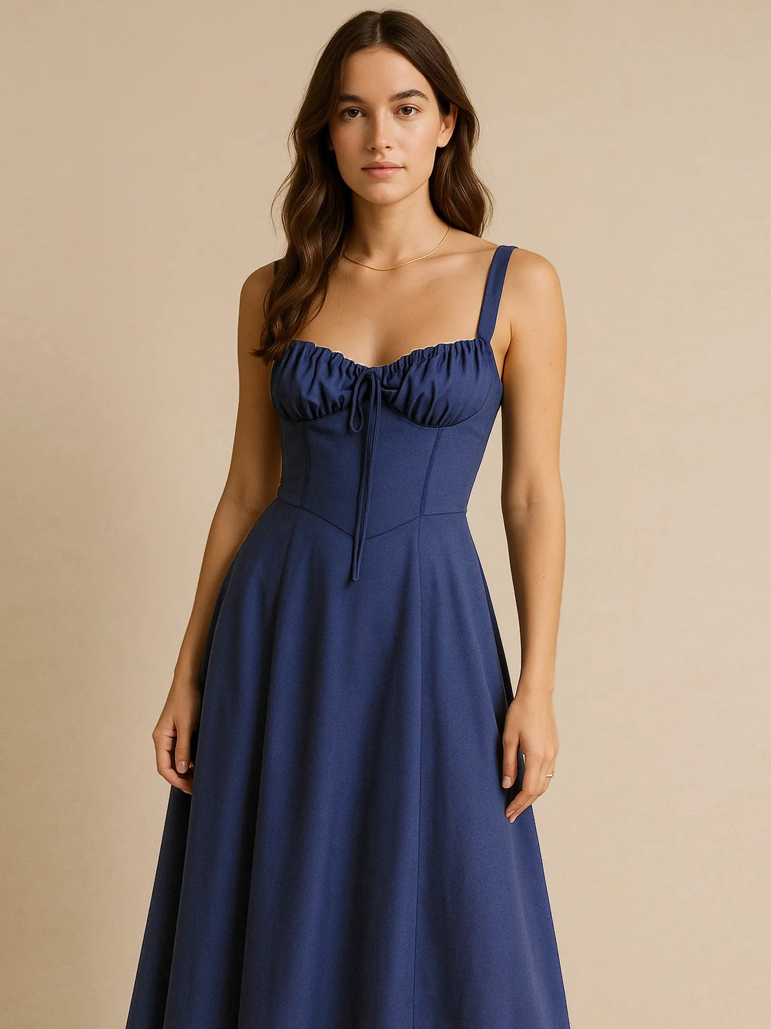 Smocked Back Tie Front Cami Dress - Frill & Ruched.