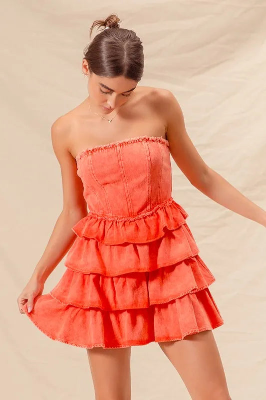 So Me Strapless Ruffle Layered Game Day Cheer Up Dress (Color 2).