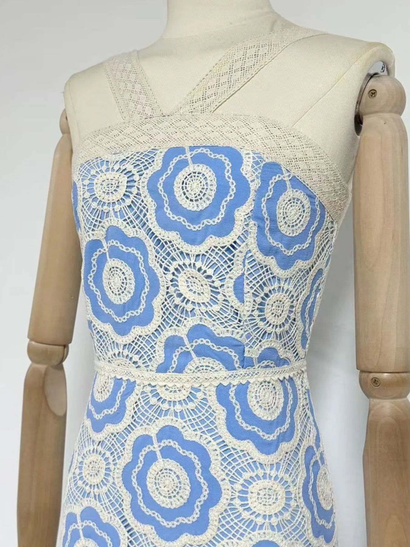 Plus Size Lace Up Halter Neck Denim Dress - Backless.