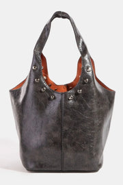 Weathered Faux Leather and Studs Bucket Bag - Black Tote.