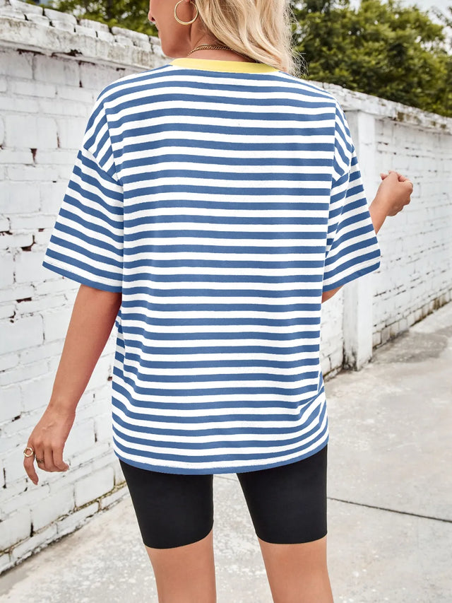 Contrast Striped Round Neck T-Shirt