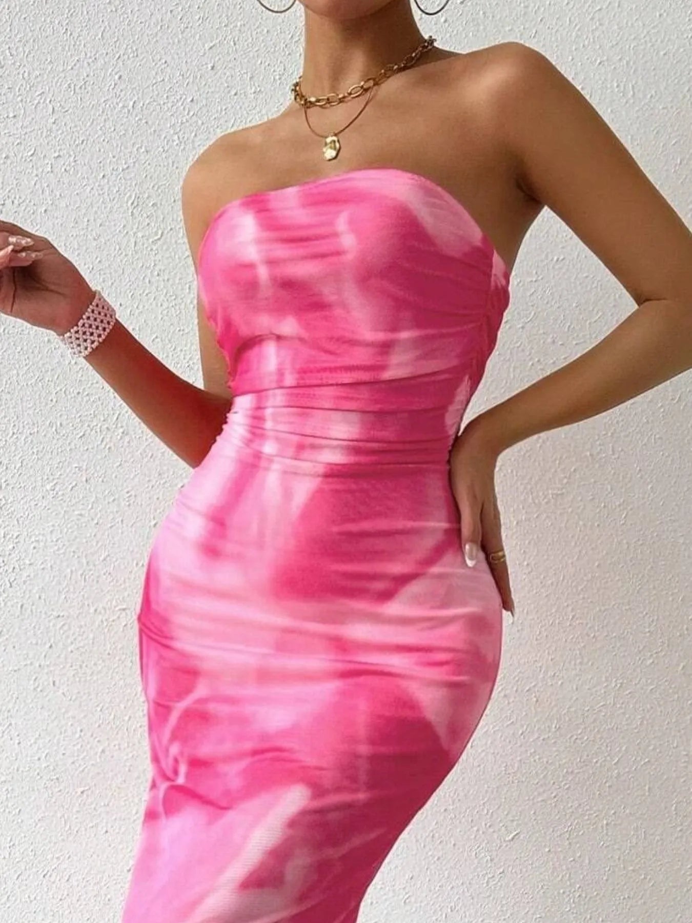 Umgee Printed Smocked Midi Dress with Ruffle Details - Tiered & Lined.