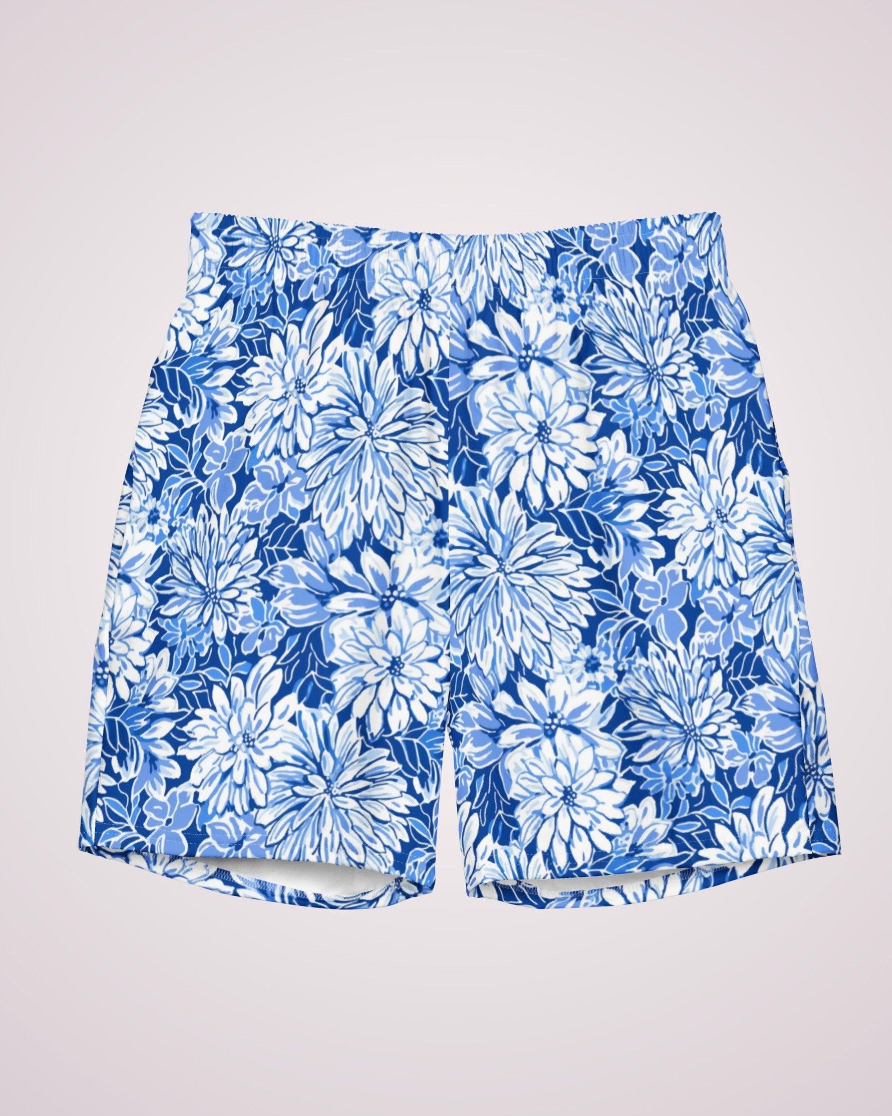 Mens Swim Trunks - Blue Floral V