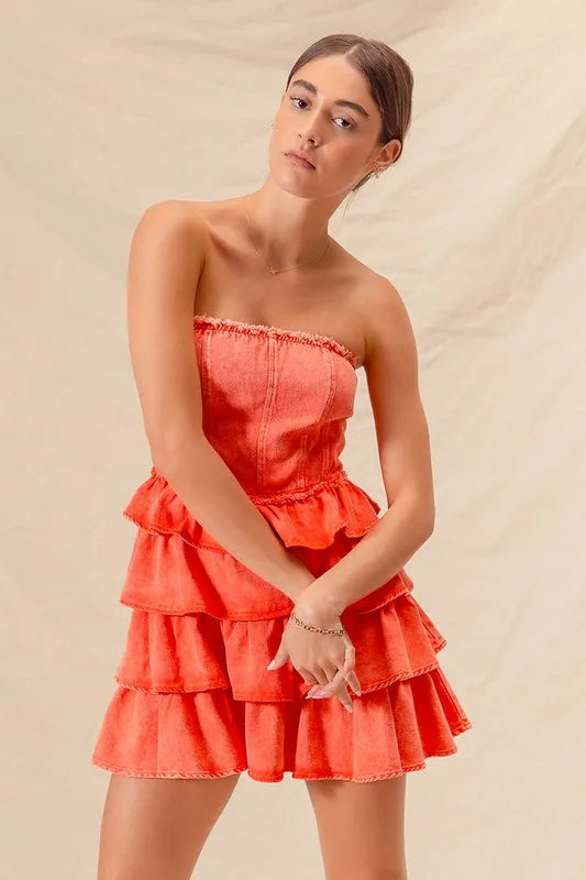 So Me Strapless Ruffle Layered Game Day Cheer Up Dress (Color 2).