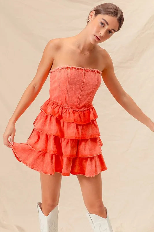So Me Strapless Ruffle Layered Game Day Cheer Up Dress (Color 2).