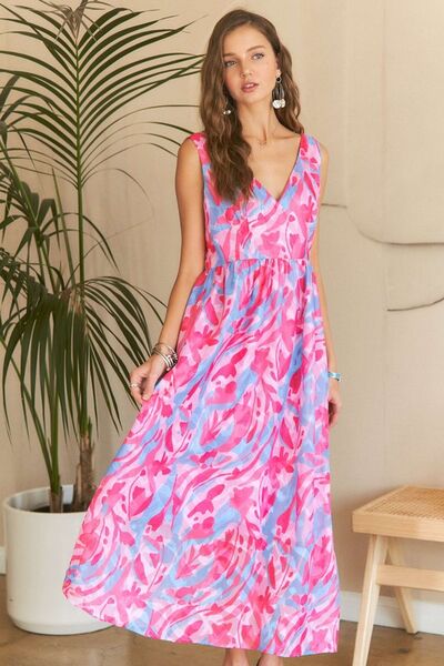Adora Abstract Floral V-Neck Maxi Dress.