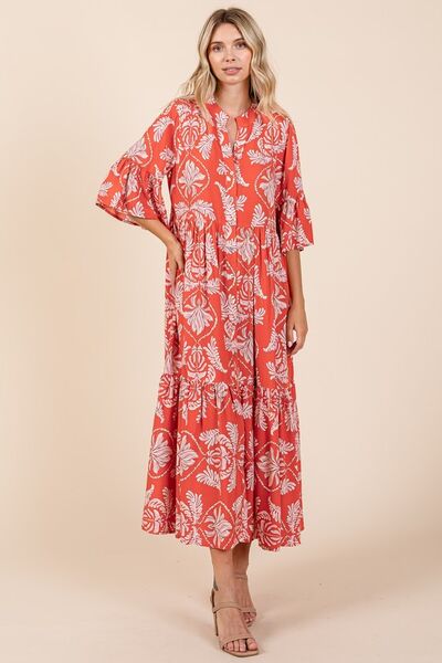 Mittoshop Abstract Leaf Print Tiered Ruffle Dress.