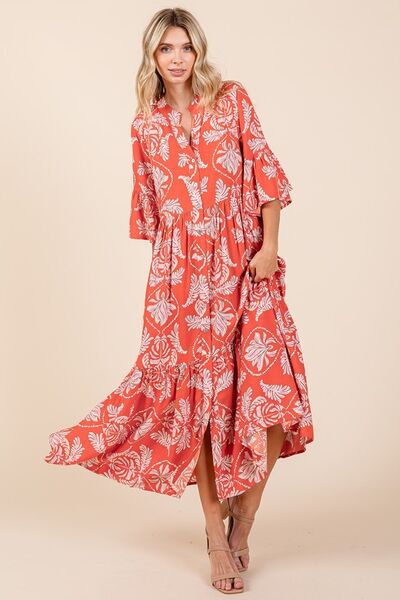 Mittoshop Abstract Leaf Print Tiered Ruffle Dress.