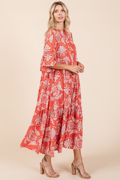 Mittoshop Abstract Leaf Print Tiered Ruffle Dress.
