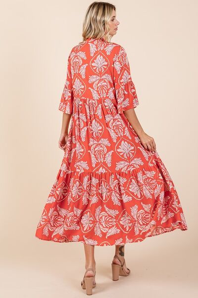 Mittoshop Abstract Leaf Print Tiered Ruffle Dress.
