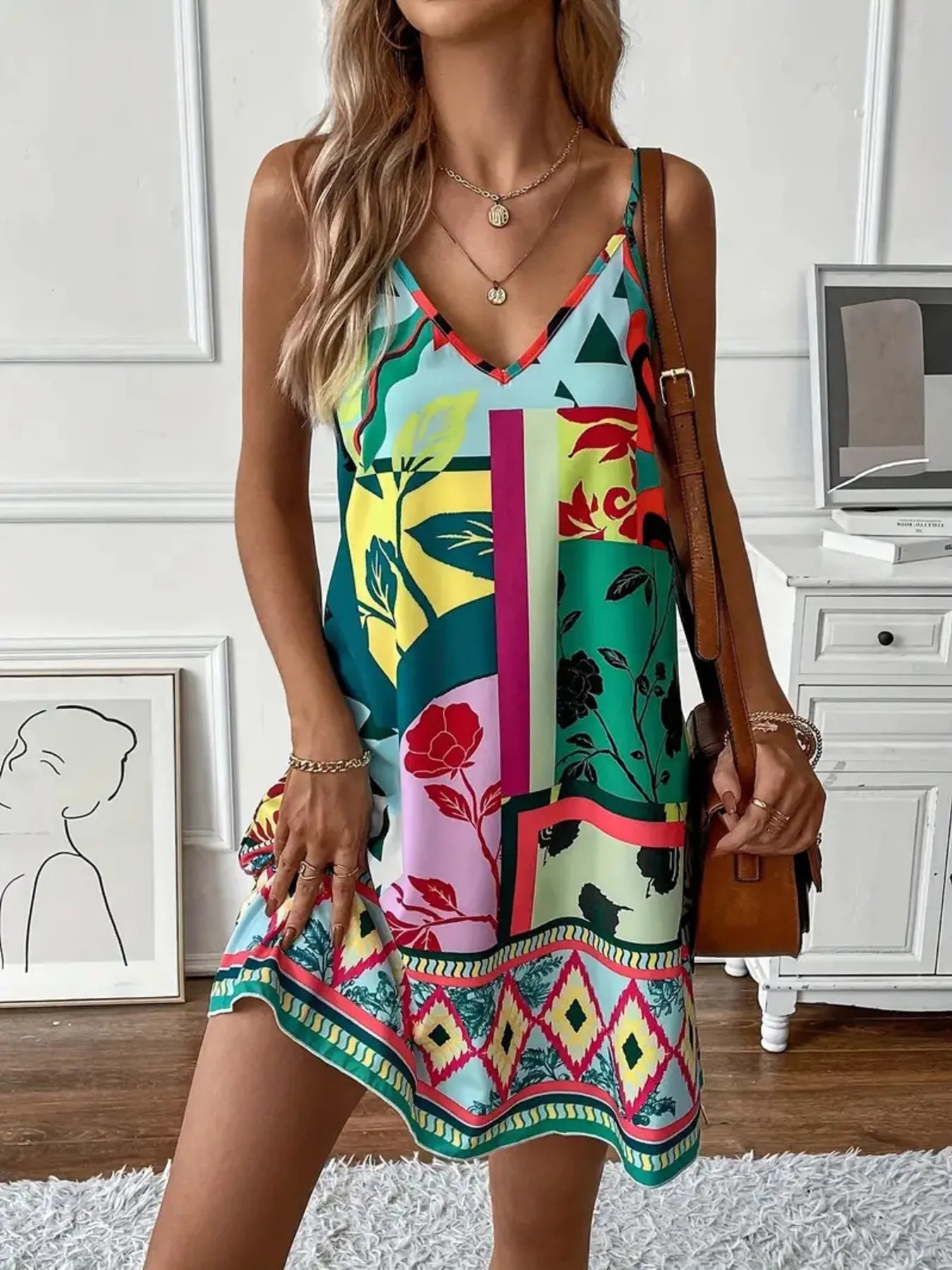 Abstract Print Cami Mini Dress.