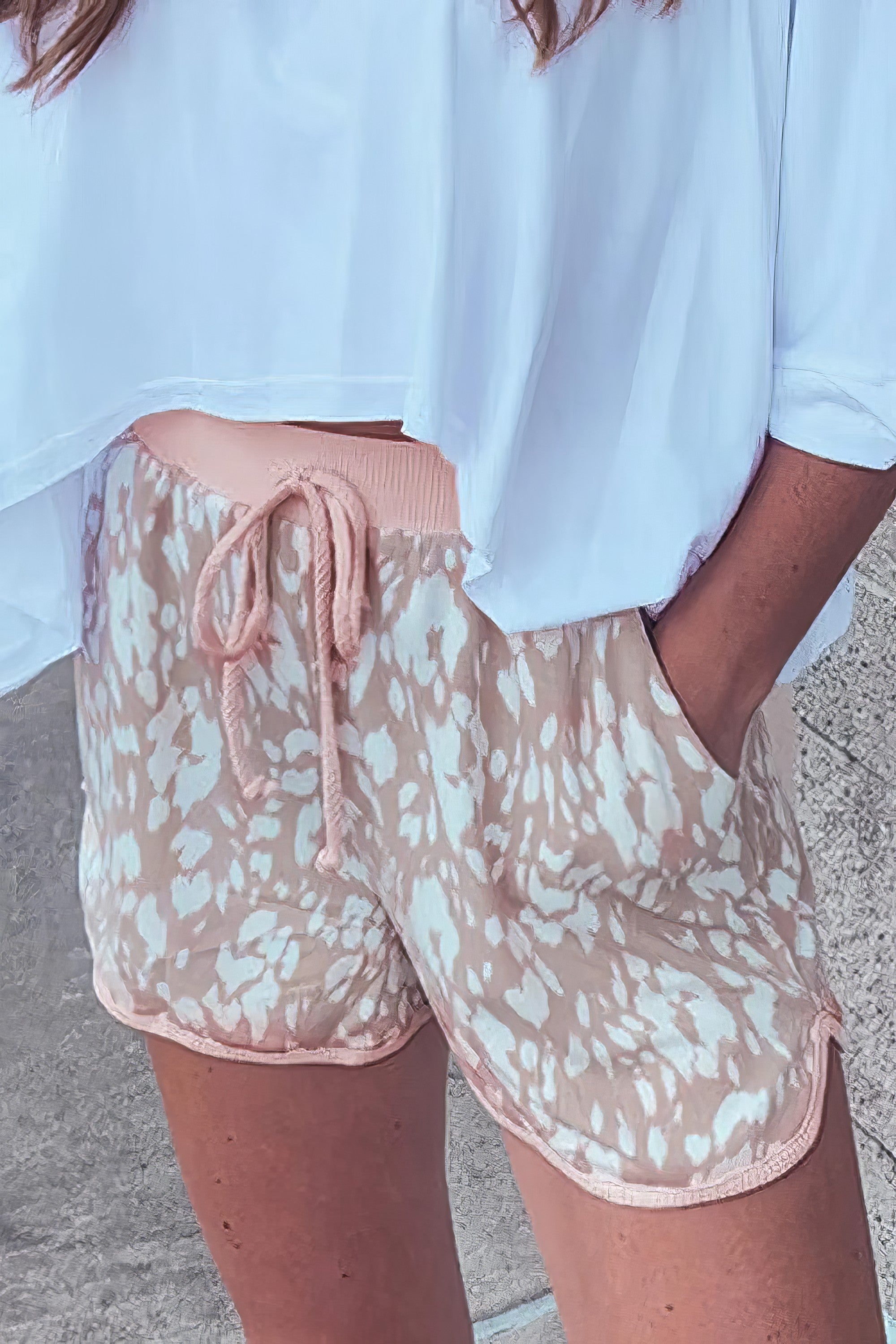 Women's abstract print casual shorts with drawstring waist.