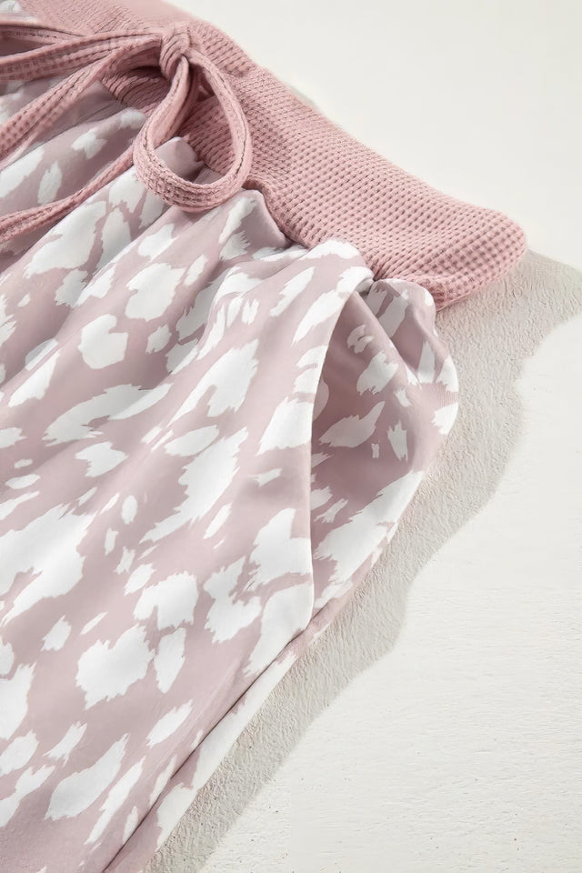 Women's abstract print casual shorts with drawstring waist.