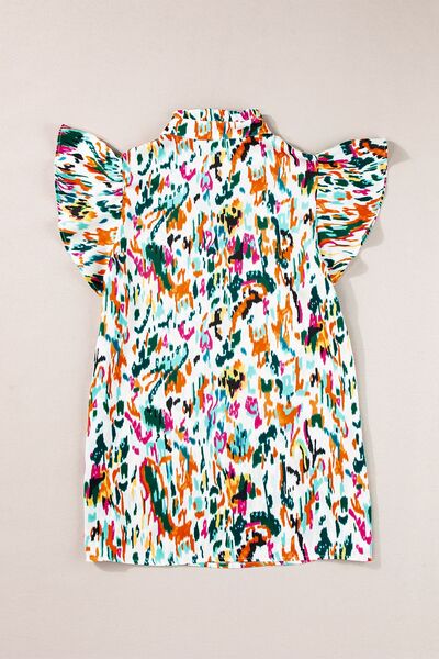 Abstract print ruffle sleeve blouse.