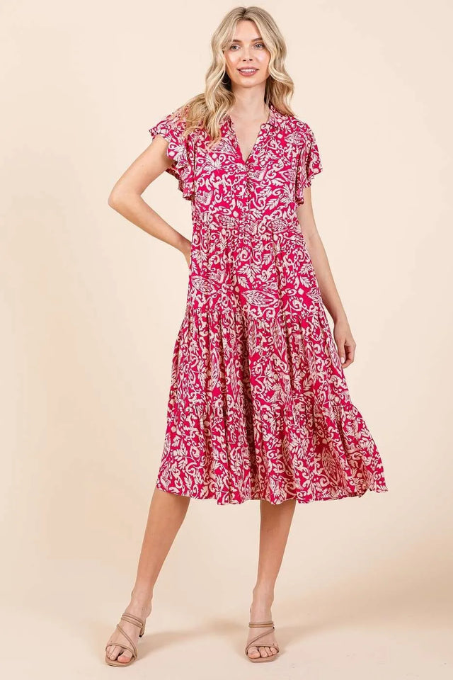 Mittoshop Abstract Print Ruffle Tier Midi Dress.