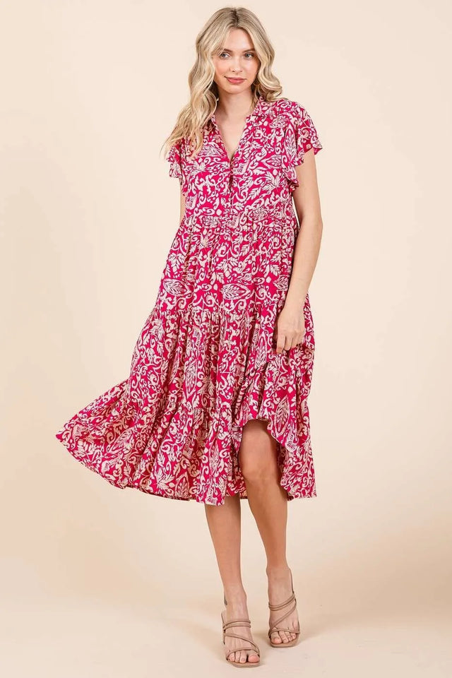Mittoshop Abstract Print Ruffle Tier Midi Dress.