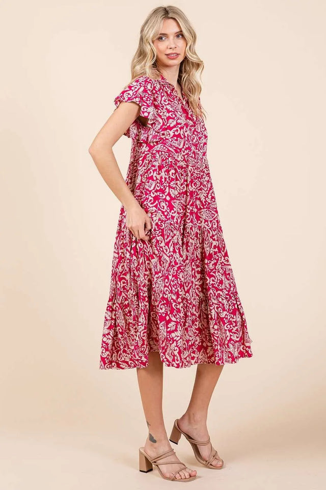 Mittoshop Abstract Print Ruffle Tier Midi Dress.
