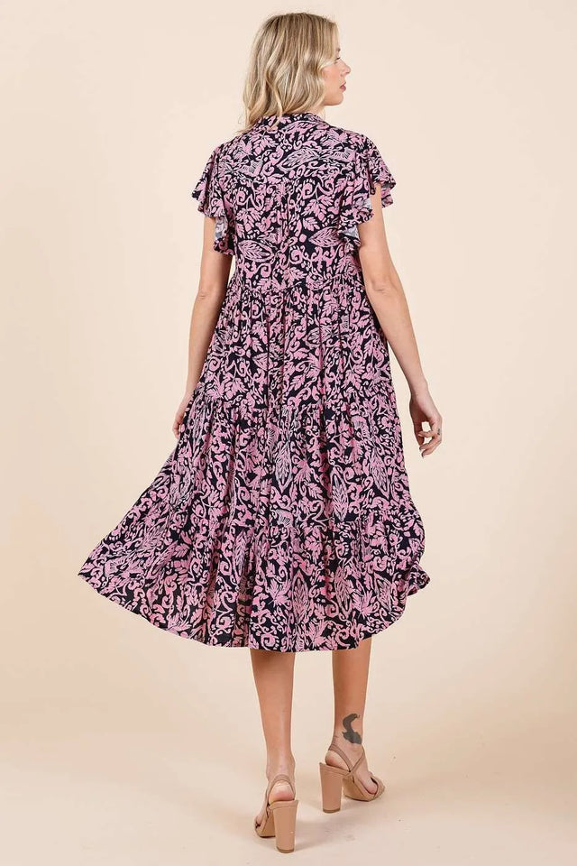 Mittoshop Abstract Print Ruffle Tier Midi Dress.