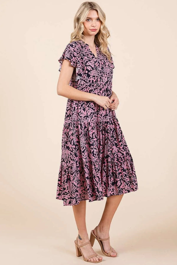 Mittoshop Abstract Print Ruffle Tier Midi Dress.