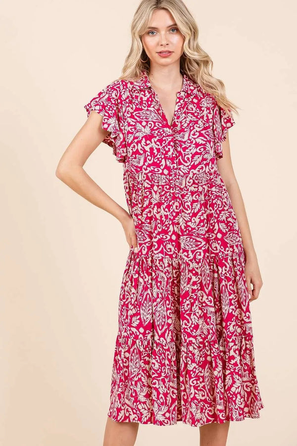 Mittoshop Abstract Print Ruffle Tier Midi Dress.