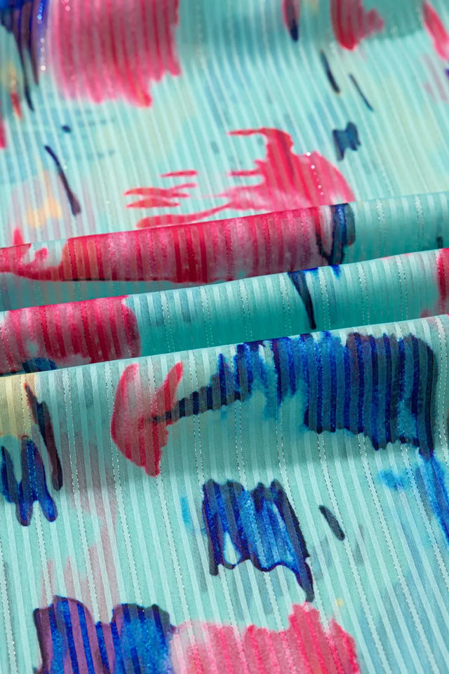 Abstract Print Short Puff Sleeve Tiered Maxi Dress.