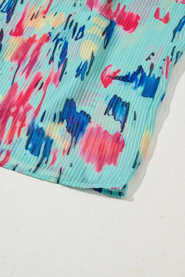 Abstract Print Short Puff Sleeve Tiered Maxi Dress.