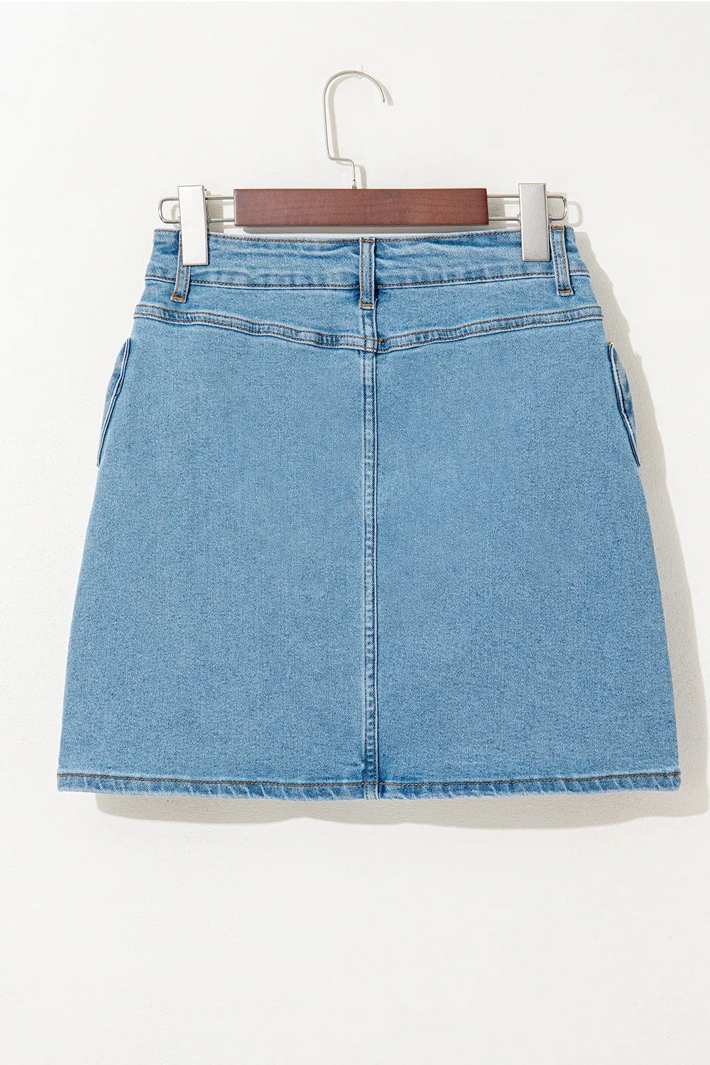 Acid Wash Bowknot Details High Waist Denim Skirt.