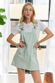 Adora Adjustable Wide Strap Square Neck Overall Dress.