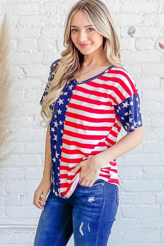 And The Why American flag short sleeve top with pockets.
