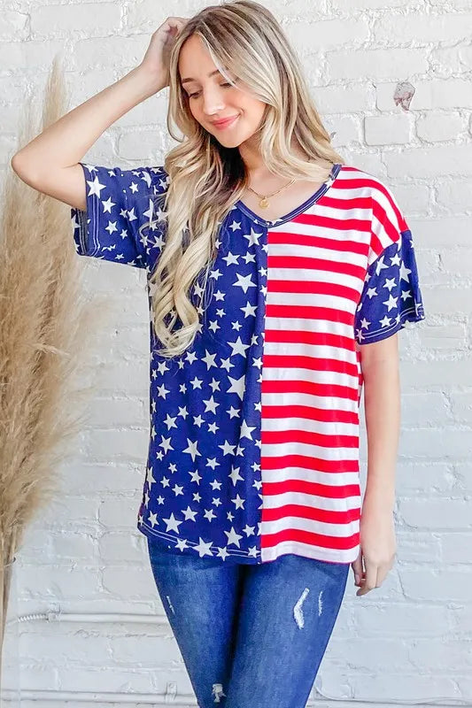And The Why American flag short sleeve top with pockets.