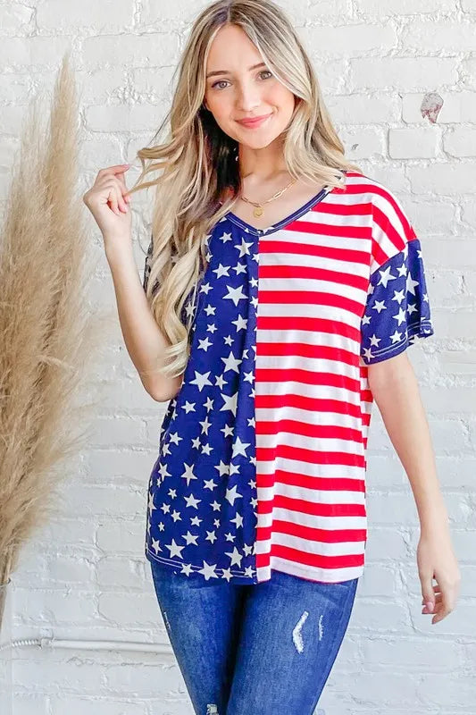 And The Why American flag short sleeve top with pockets.
