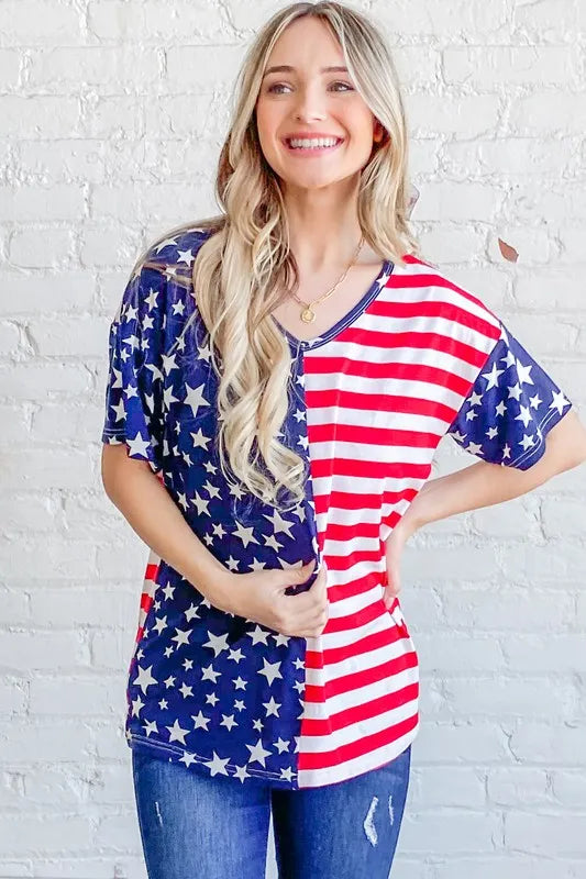 And The Why American flag short sleeve top with pockets.