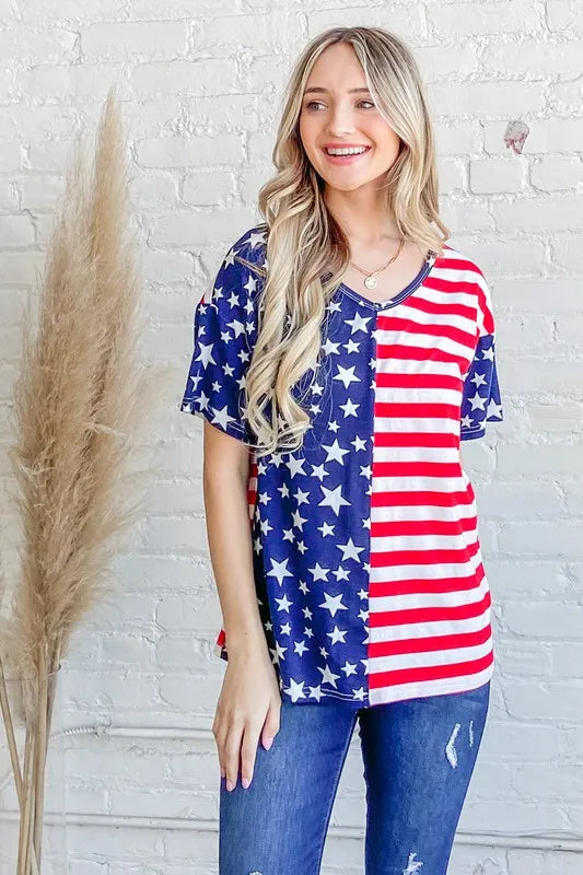 And The Why American flag short sleeve top with pockets.