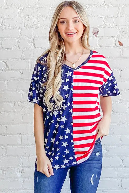 And The Why American flag short sleeve top with pockets.