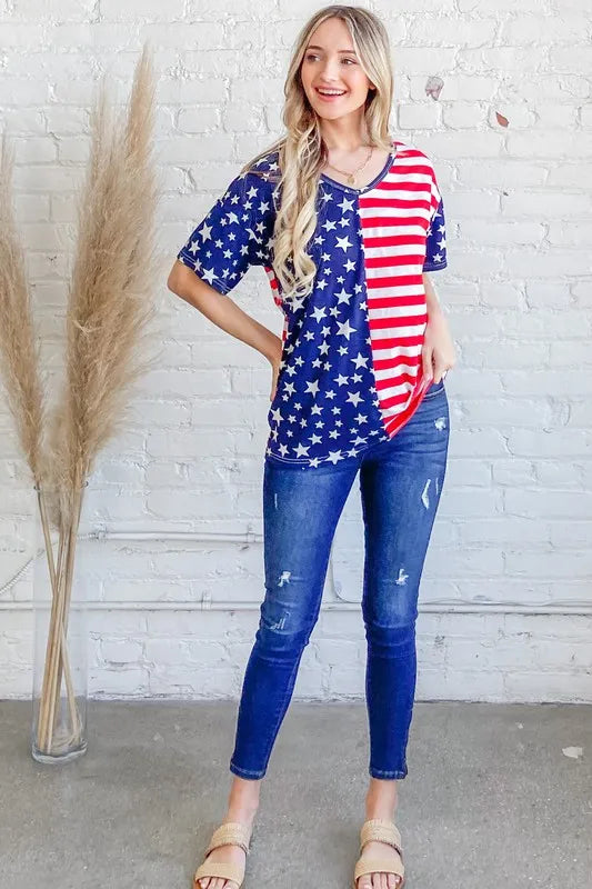 And The Why American flag short sleeve top with pockets.