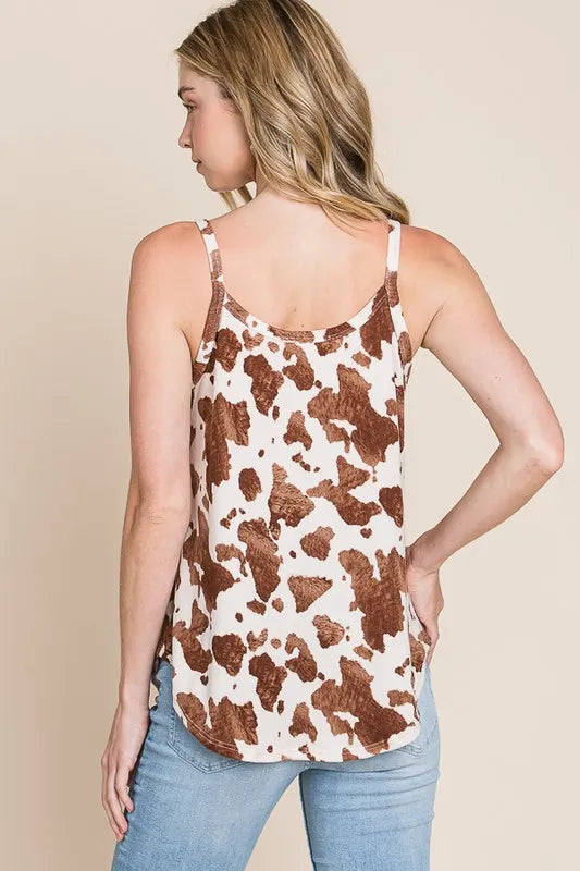 Animal print cami top with slight stretch.