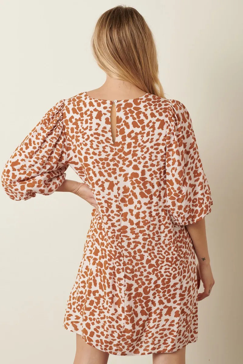 Mittoshop Animal Print Puff Sleeve Mini Dress.
