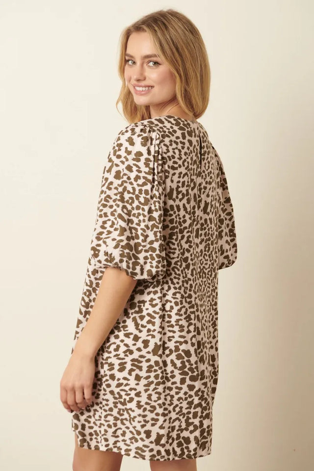 Mittoshop Animal Print Puff Sleeve Mini Dress.