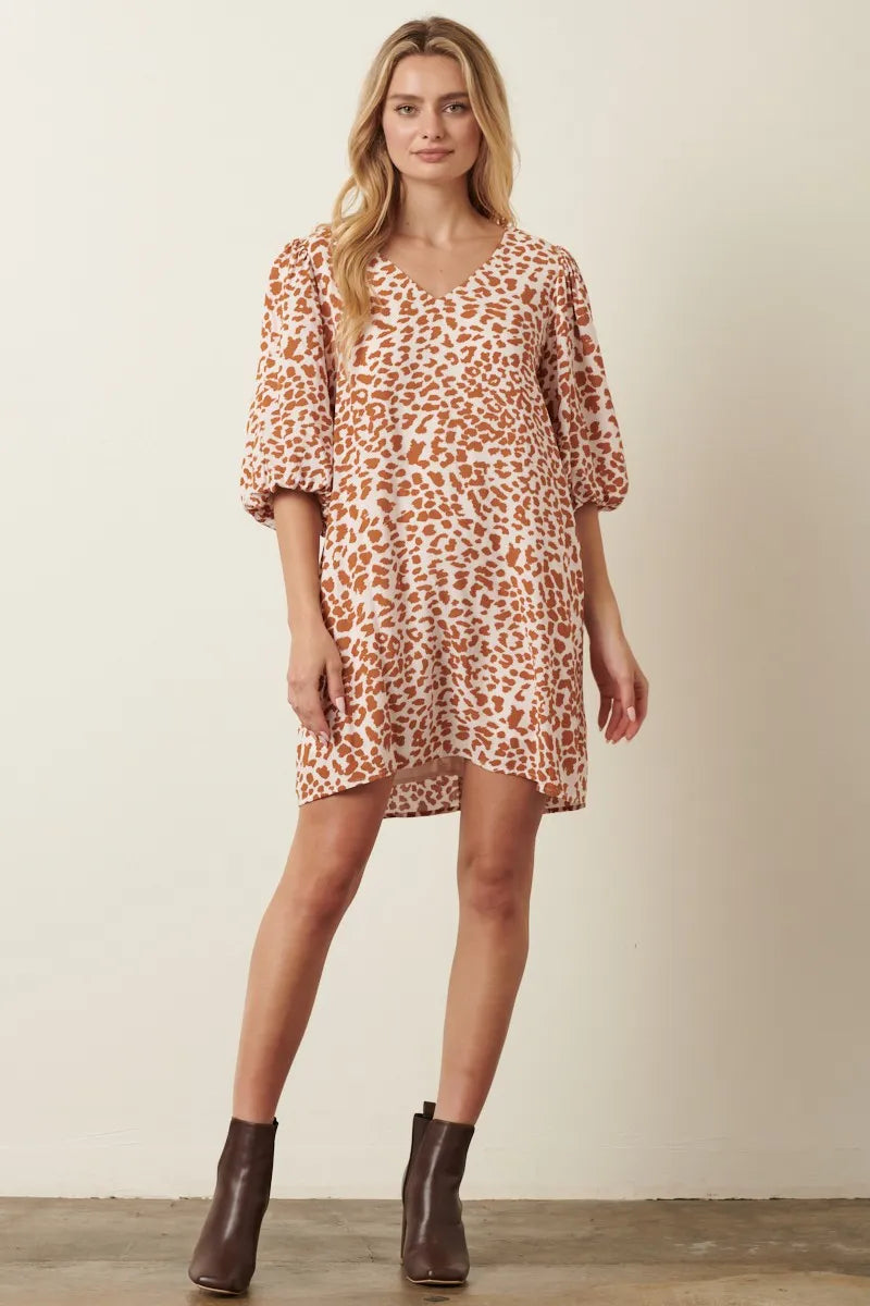 Mittoshop Animal Print Puff Sleeve Mini Dress.