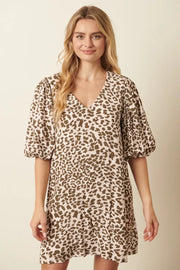Mittoshop Animal Print Puff Sleeve Mini Dress.